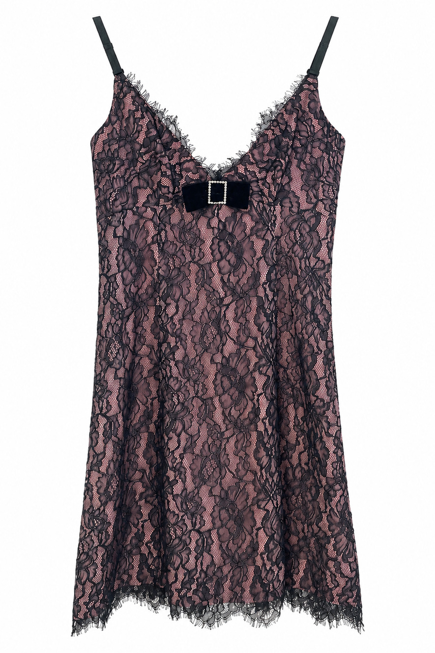 Corey Lynn Calter Joline Lace Mini Dress Size 6 Black Pink Bow Cocktail